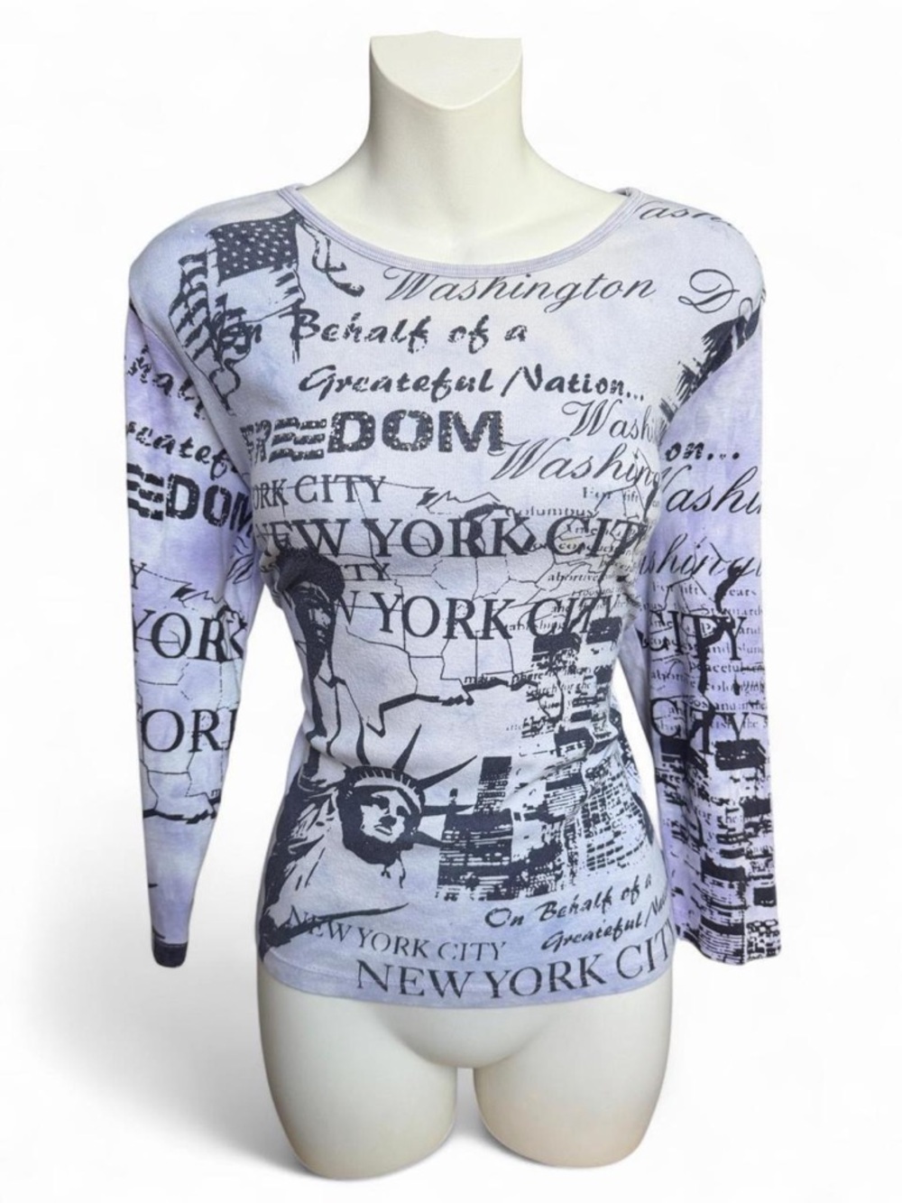 Women's New York City Graphic Long Sleeve Tee - Light Gray/Black
